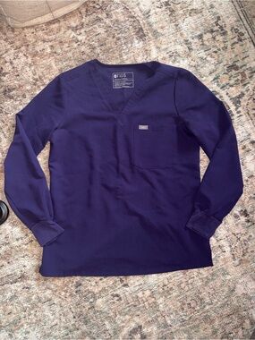 Figs Women's Purple One Pocket Long-Sleeve Scrub Top
